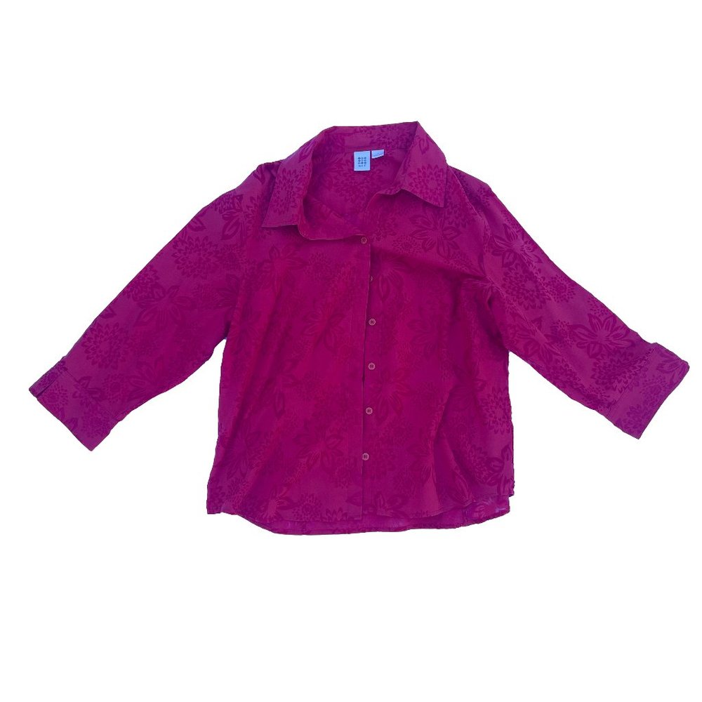 Apt. 9 Women's Collared Semi-Sheer Floral Button Up Blouse Red Size XL